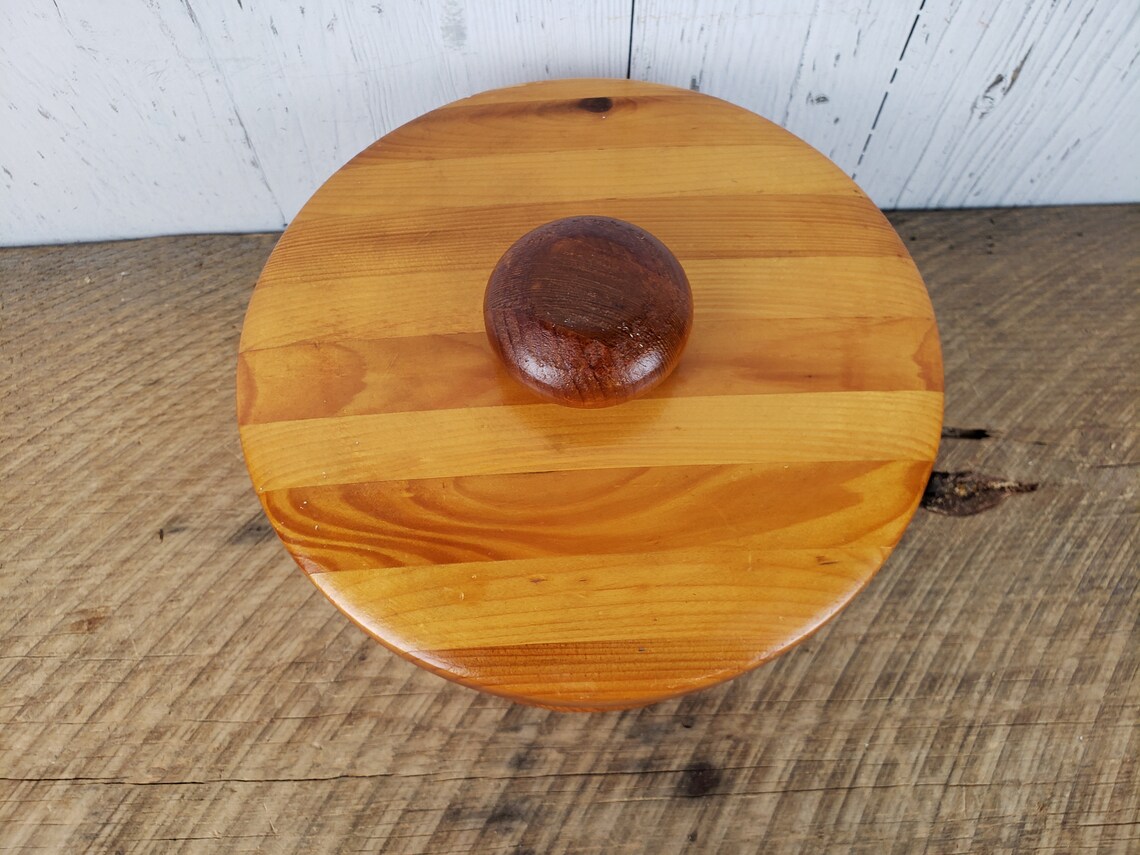 Vintage Wooden Bowl W/ Lid Hand Turned Wood Modern Mid Century Etsy