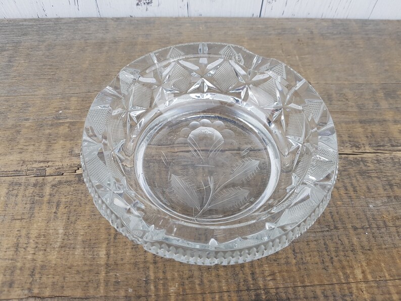 Vintage Crystal Cut Glass Ashtray Modern Mid Century Round Etsy