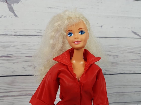 Vintage Barbie Doll W/ Clothing 80s Style With Red Vinyl Jumpsuit