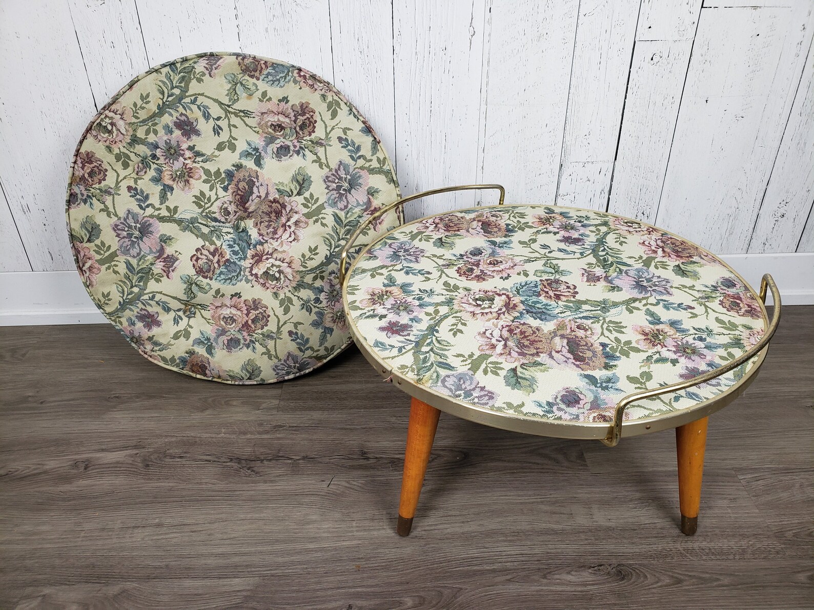 Vintage Round Floral Ottoman Removable Cushion Mid Century - Etsy