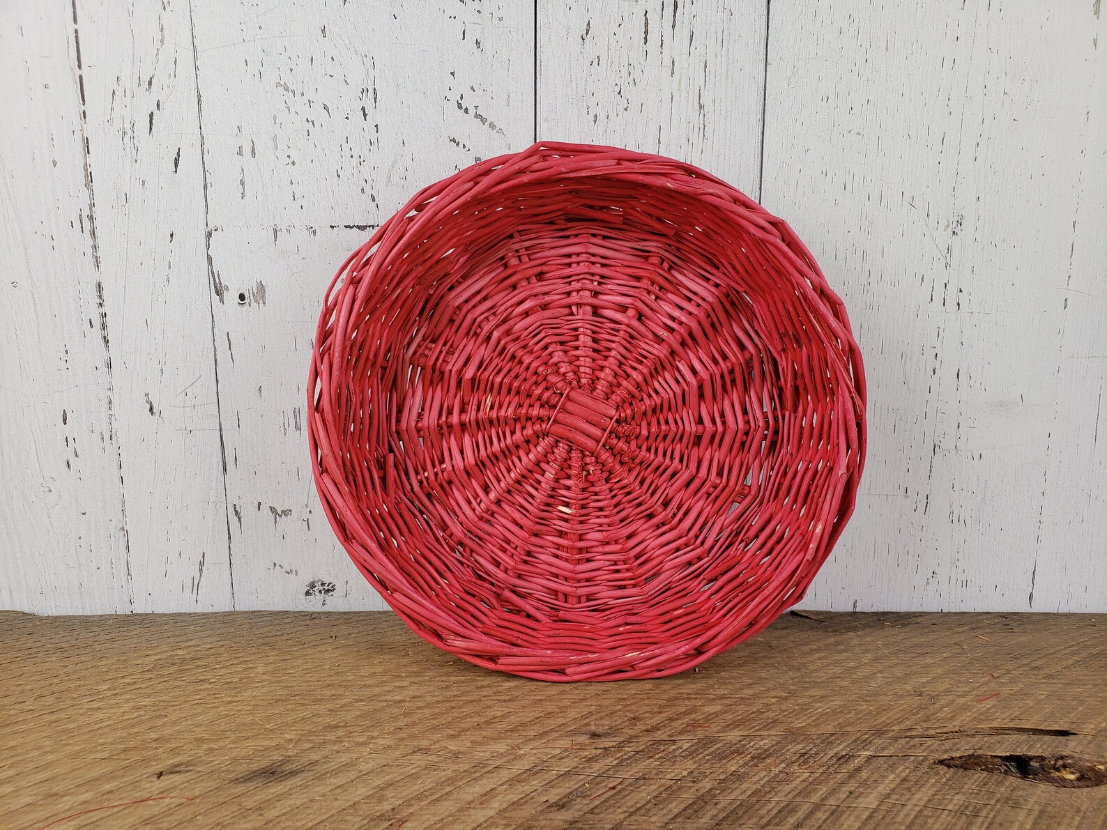 Vintage Red Wicker Storage Basket 2 High x 9 Wide Etsy