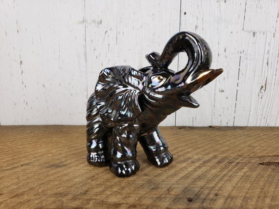 Italian Vilca Clear Crystal Elephant Paperweight, Signed