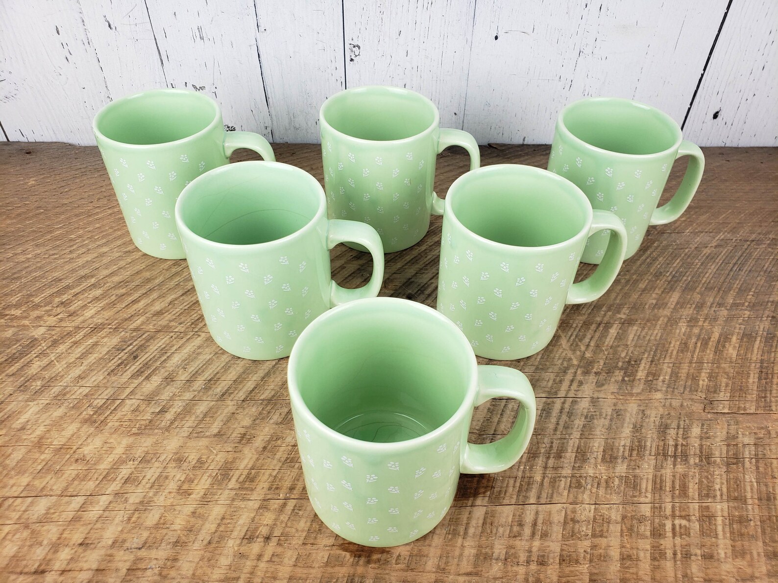 Vintage Set of 6 Light Green Coffee Mugs 11 OZ Mint W/ White Etsy