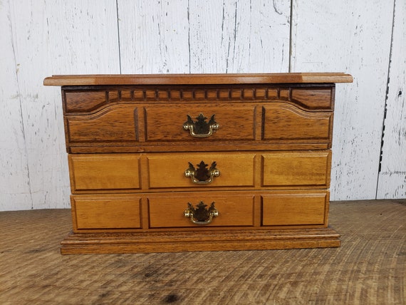 Vintage Wood Dresser Shaped Jewelry Box w/ Drawers