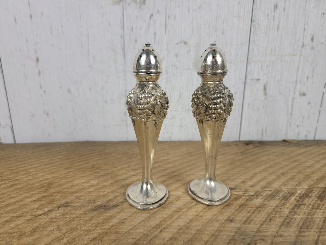 Vintage Silver Plate Salt and Pepper Shaker Set Grape Pattern Etsy