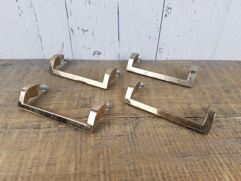 Vintage Set of 4 Brass Metal Handles Modern Mid Century Pulls Drawer Cabinet Hardware Replacement Part Furniture Repair MCM Dresser Remodel