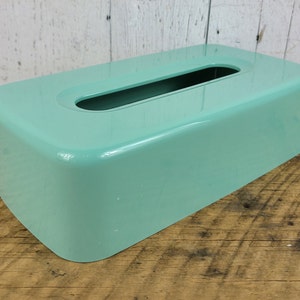 Vintage 80s Light Green Plastic Tissue Box Cover Hidden Container Decor Bathroom Counter Accessory Sturdy Holder Storage Boho Washroom Decor