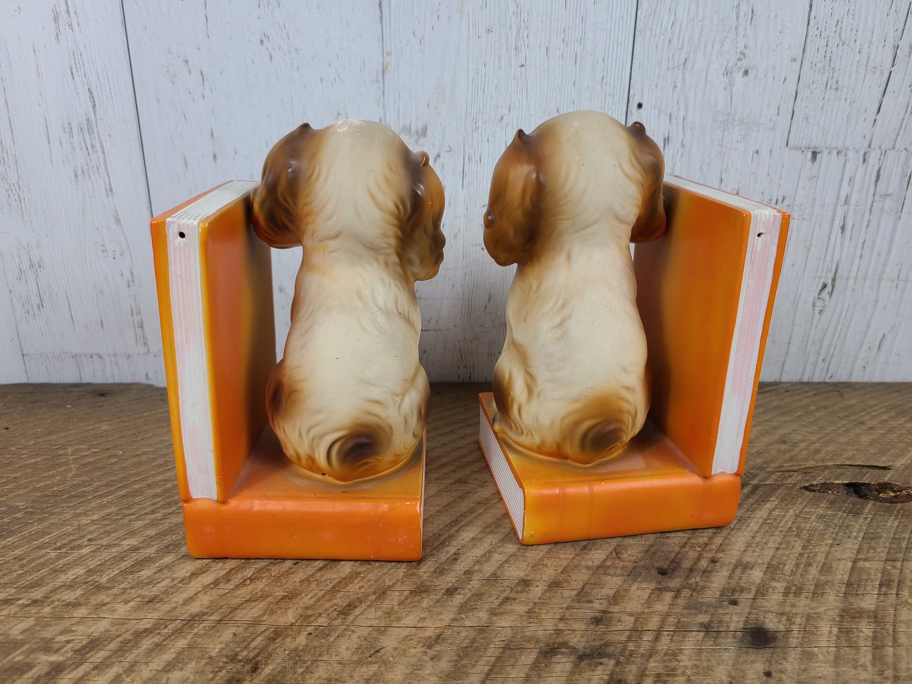 Home & Living Bookends Vintage Dog Bookend Ceramic Puppy Set Book End