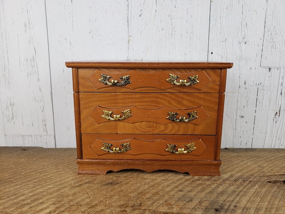 Vintage Wood Dresser Shaped Jewelry Box w/ Drawers