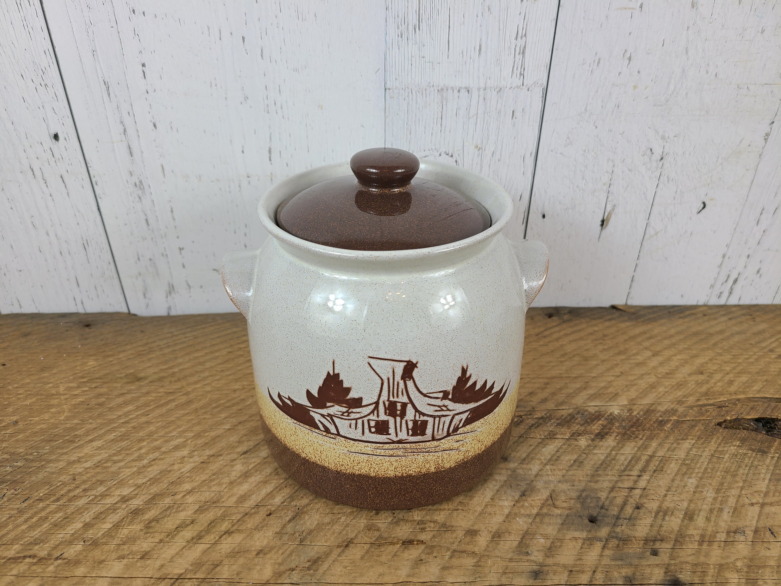 Vintage Stoneware Cookie Jar Cottage Country Design Ceramic | Etsy