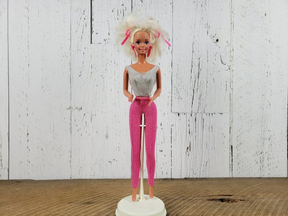 Vintage 80s Jazzercise Barbie Blond Hair Redressed Doll Wearing