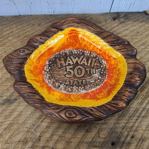 Vintage Hawaii 50th State Ceramic Ashtray Glazed Tiki Tropical Ash Tray Island Trip Travel Souvenir Vacation Cigarette Smoking Break Smoker image 7