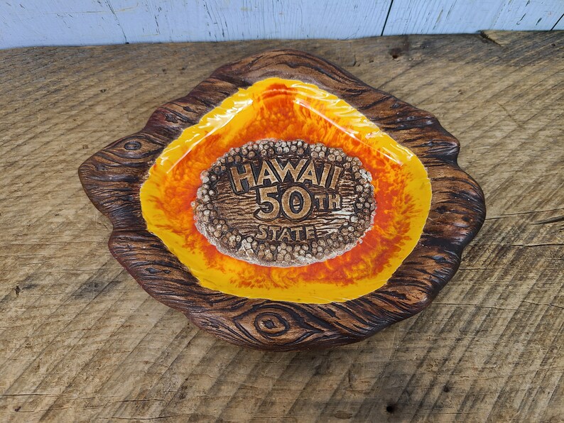 Vintage Hawaii 50th State Ceramic Ashtray Glazed Tiki Tropical Ash Tray Island Trip Travel Souvenir Vacation Cigarette Smoking Break Smoker image 7