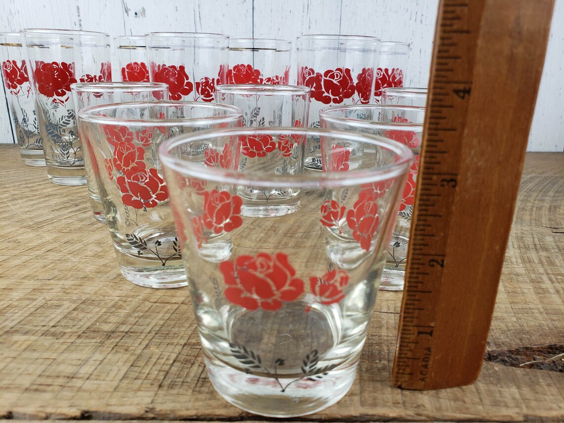 Vintage Large Set of Red Roses Drinking Glasses 3 Sizes Etsy Canada