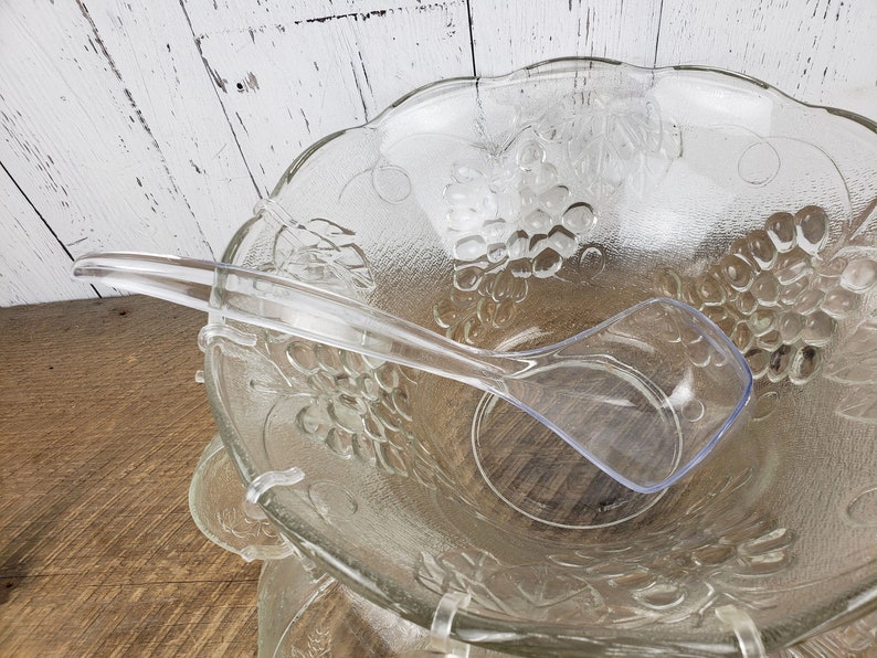 Vintage Punch Bowl 8 Cups Ladle & Hooks Kig Glass Indonesia Etsy
