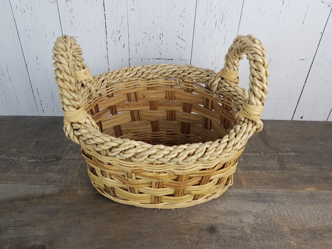 Vintage Large Wicker Rattan Basket 11 High x 13 Etsy