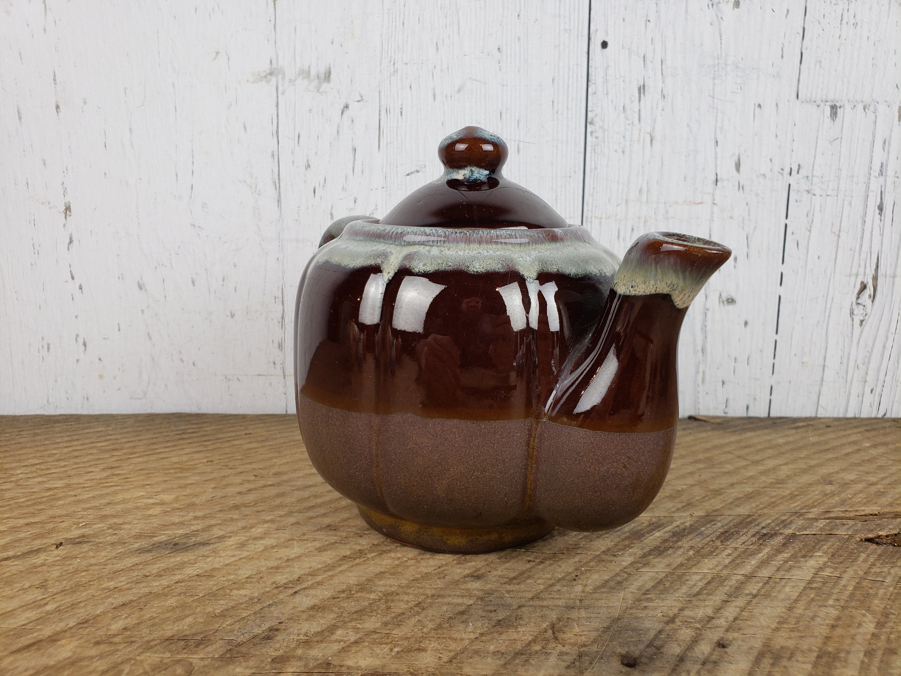 Vintage Brown Stoneware Teapot Drip Glaze Bohemian Ceramic Etsy
