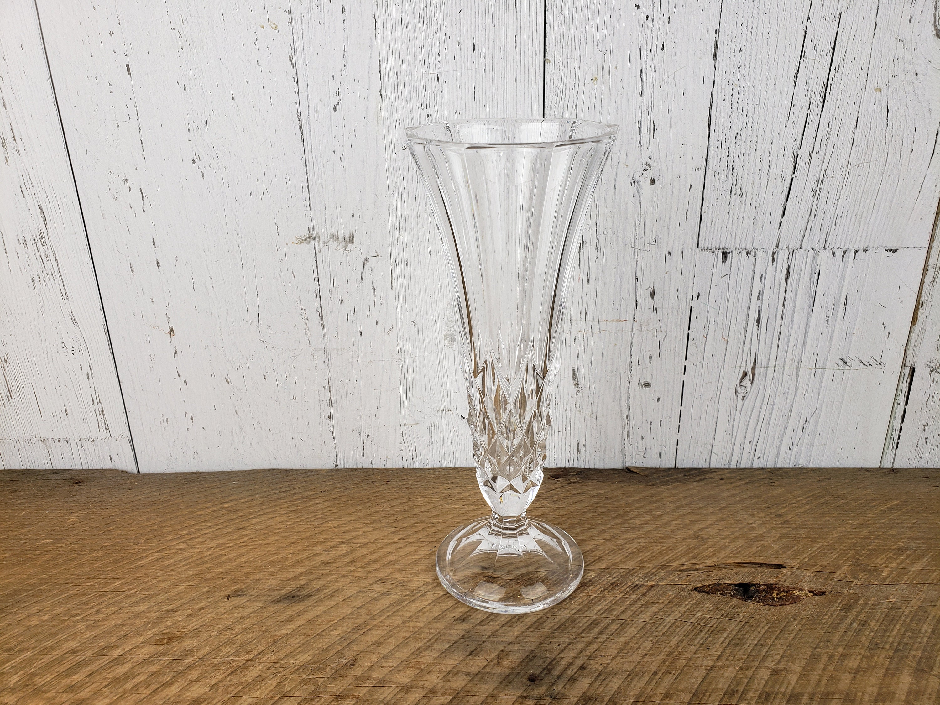 Vintage Clear Pressed Glass Footed Vase 10 Diamond Point Etsy UK