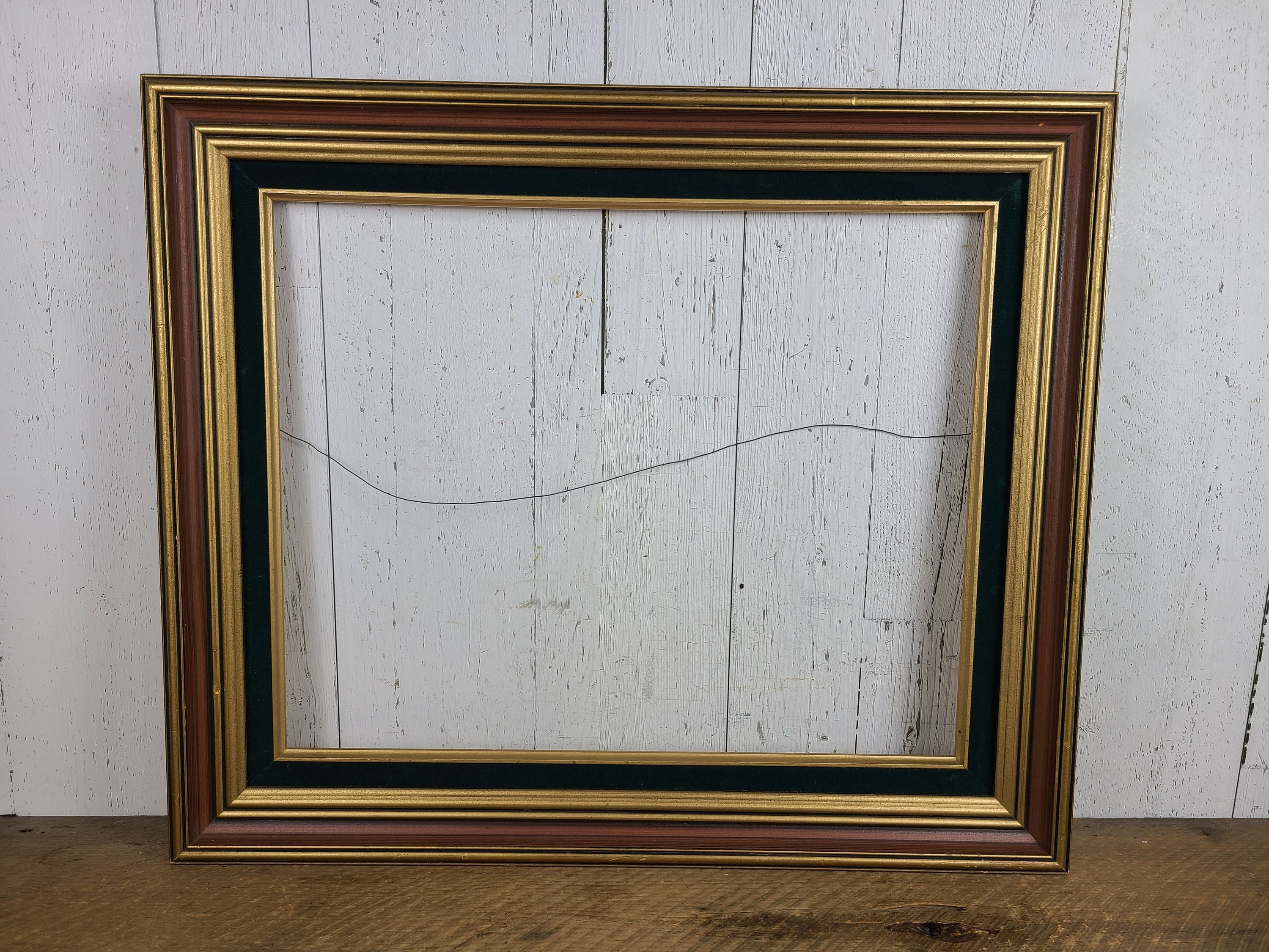 Vintage Large Empty Picture Frame 21x25 Gold & Black Wood w/ Velour