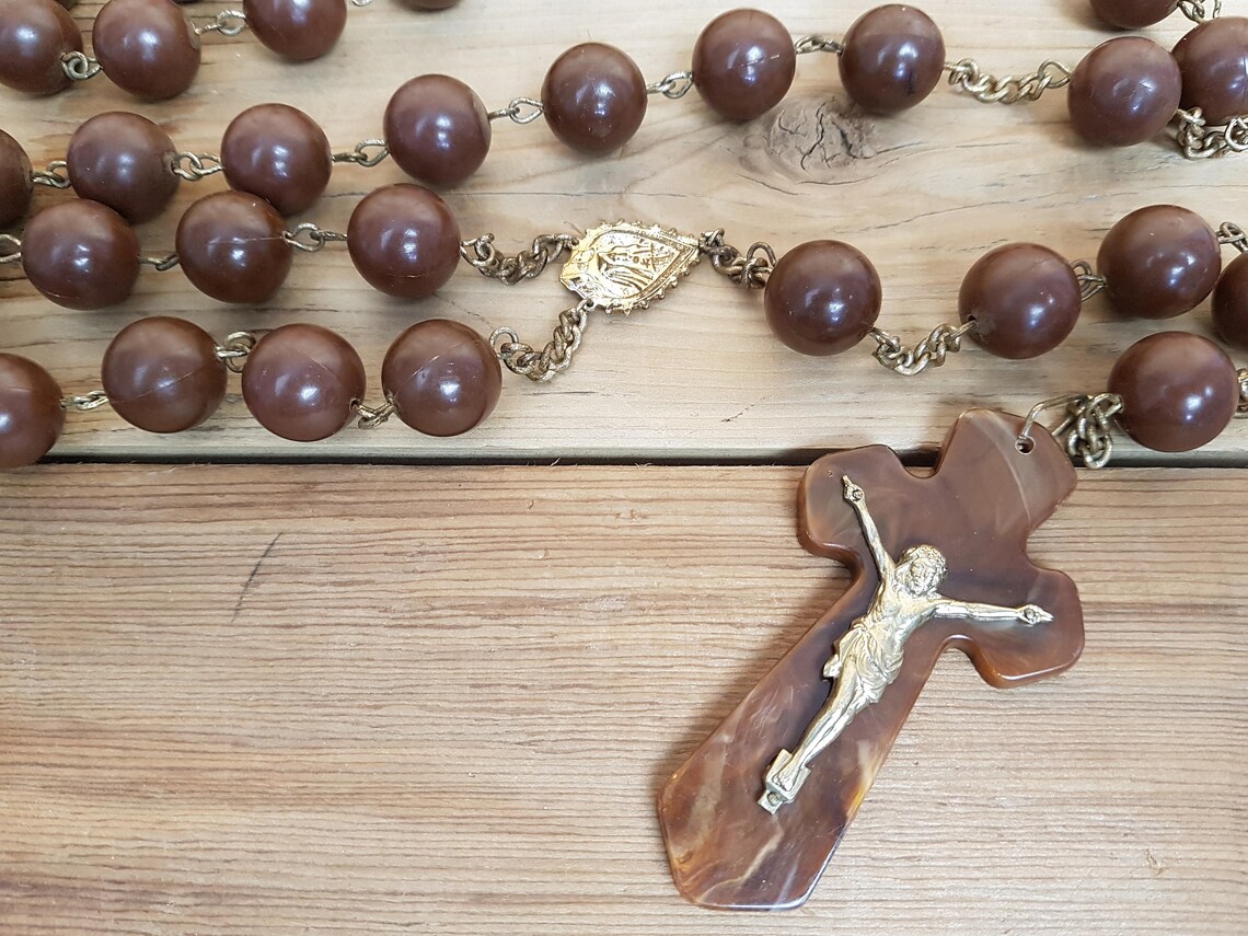 Vintage Extra Long Wall Rosary 56 Giant Large Brown Etsy