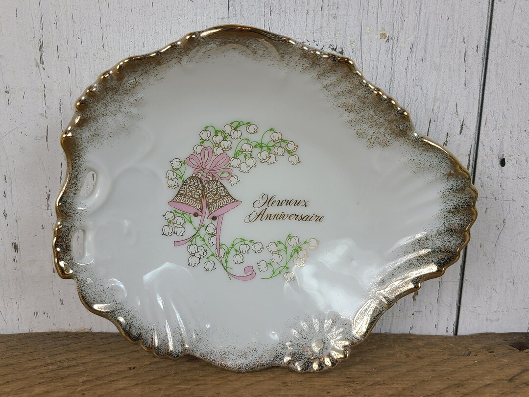 Vintage Happy Wedding Anniversary in French Trinket Dish Etsy