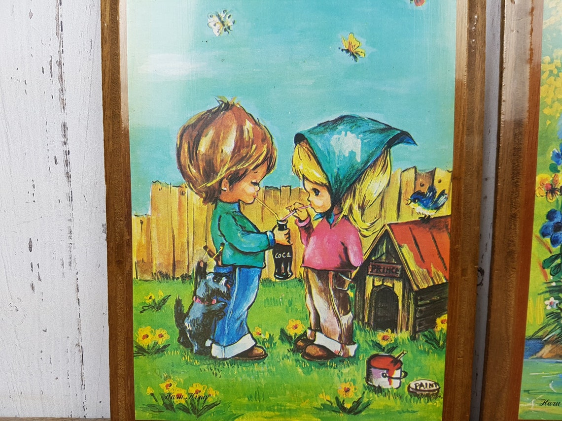 Vintage Pair of Kids Hanging Out Together Prints on Wood image 4