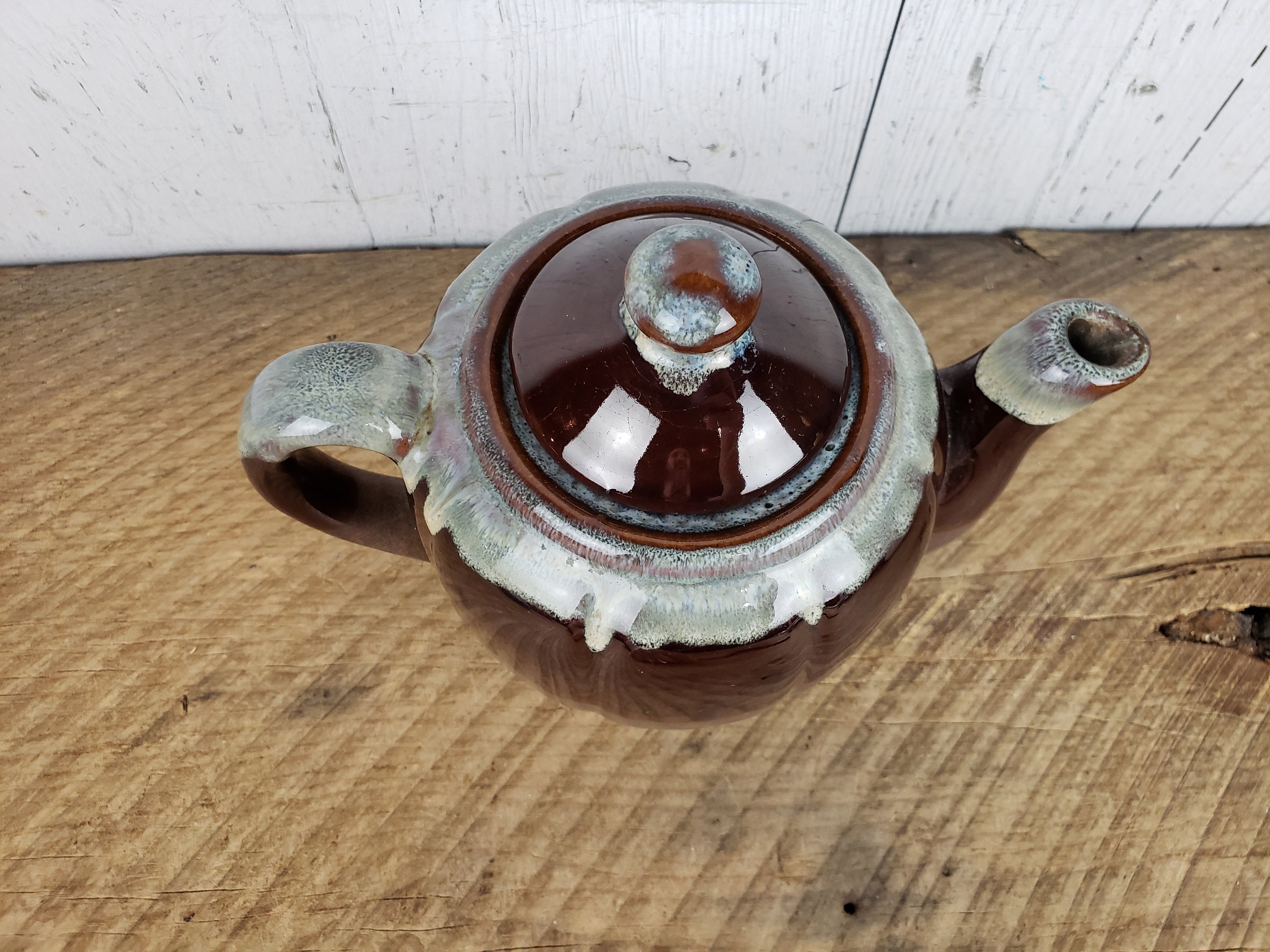 Vintage Brown Stoneware Teapot Drip Glaze Bohemian Ceramic Etsy