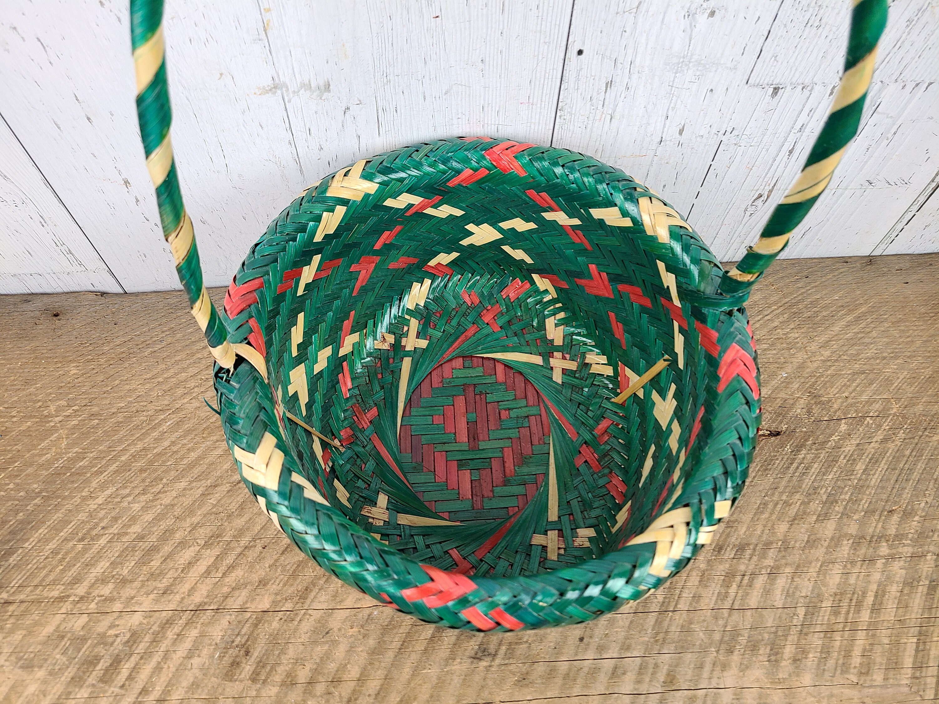 Vintage Christmas Wicker Basket w/ Handle 15 High x Etsy