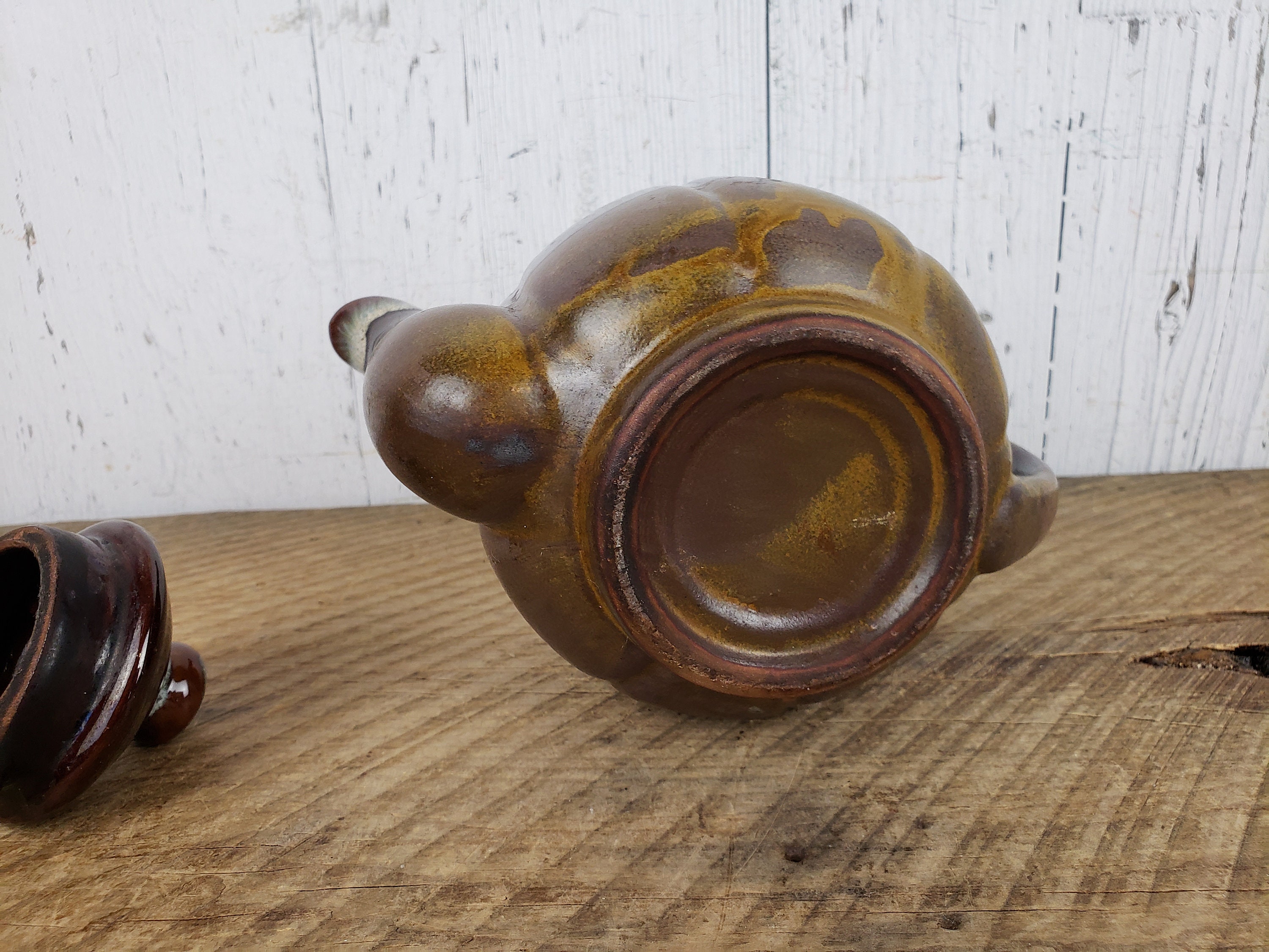 Vintage Brown Stoneware Teapot Drip Glaze Bohemian Ceramic Etsy