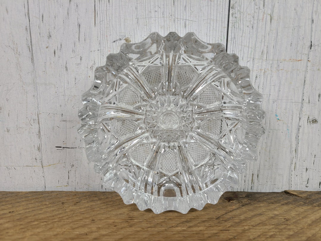 Vintage Crystal Cut Glass Ashtray Starburst Diamond Pattern Etsy