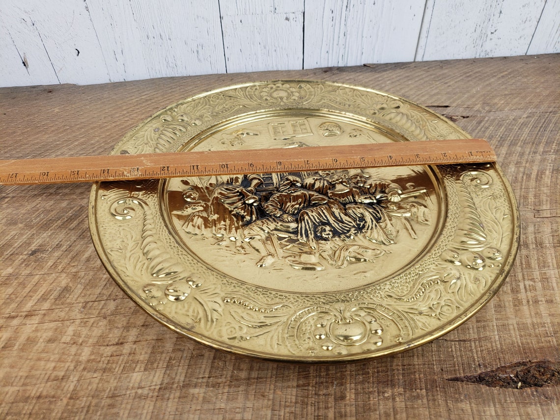 Vintage 14 Brass Decorative Wall Plate Victorian England Etsy