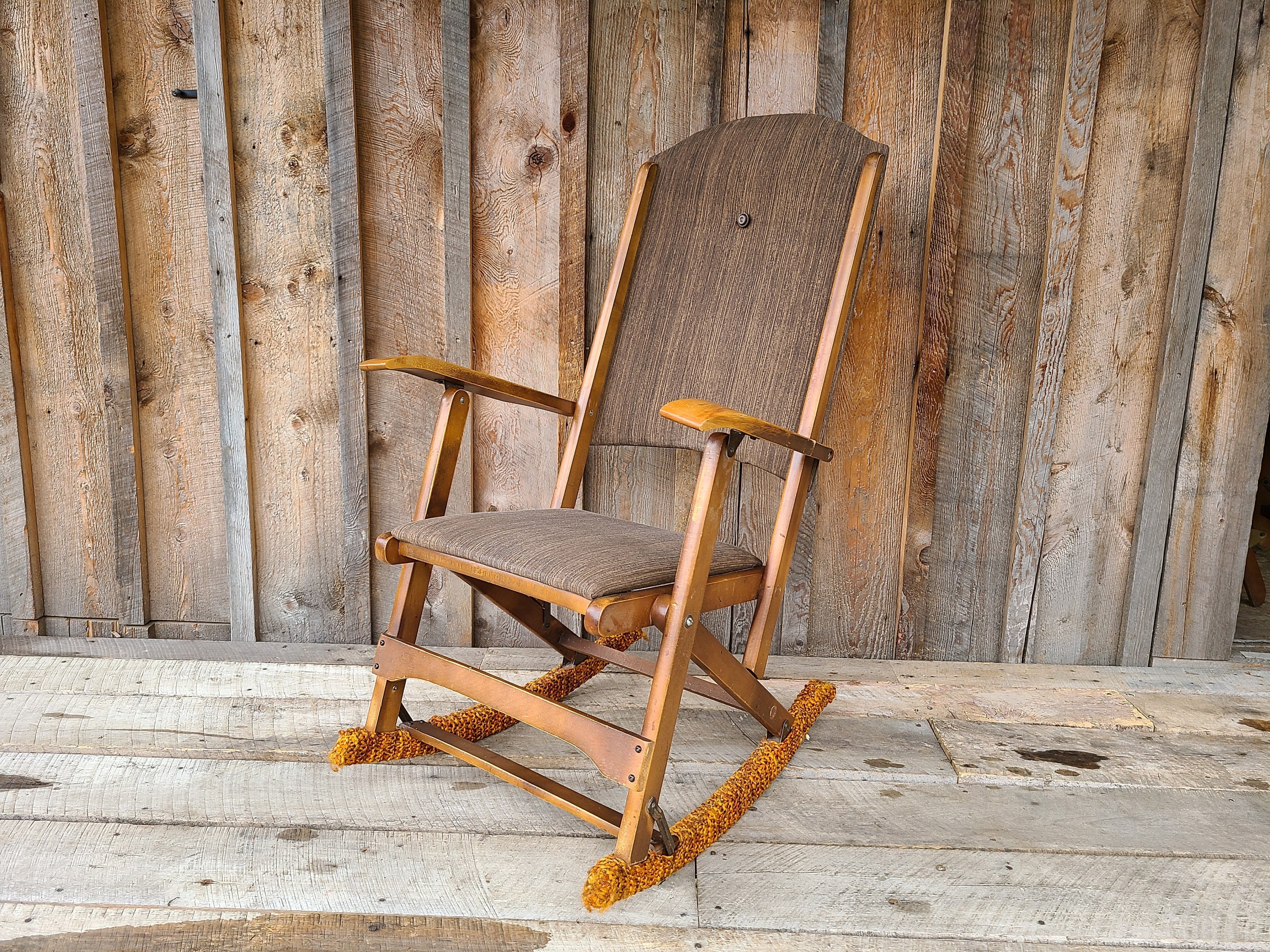 Mission Design - Mecedora de madera con asiento de cuero marrón sólido de  mediados de siglo, moderno artesano de mediados de siglo, acolchado con