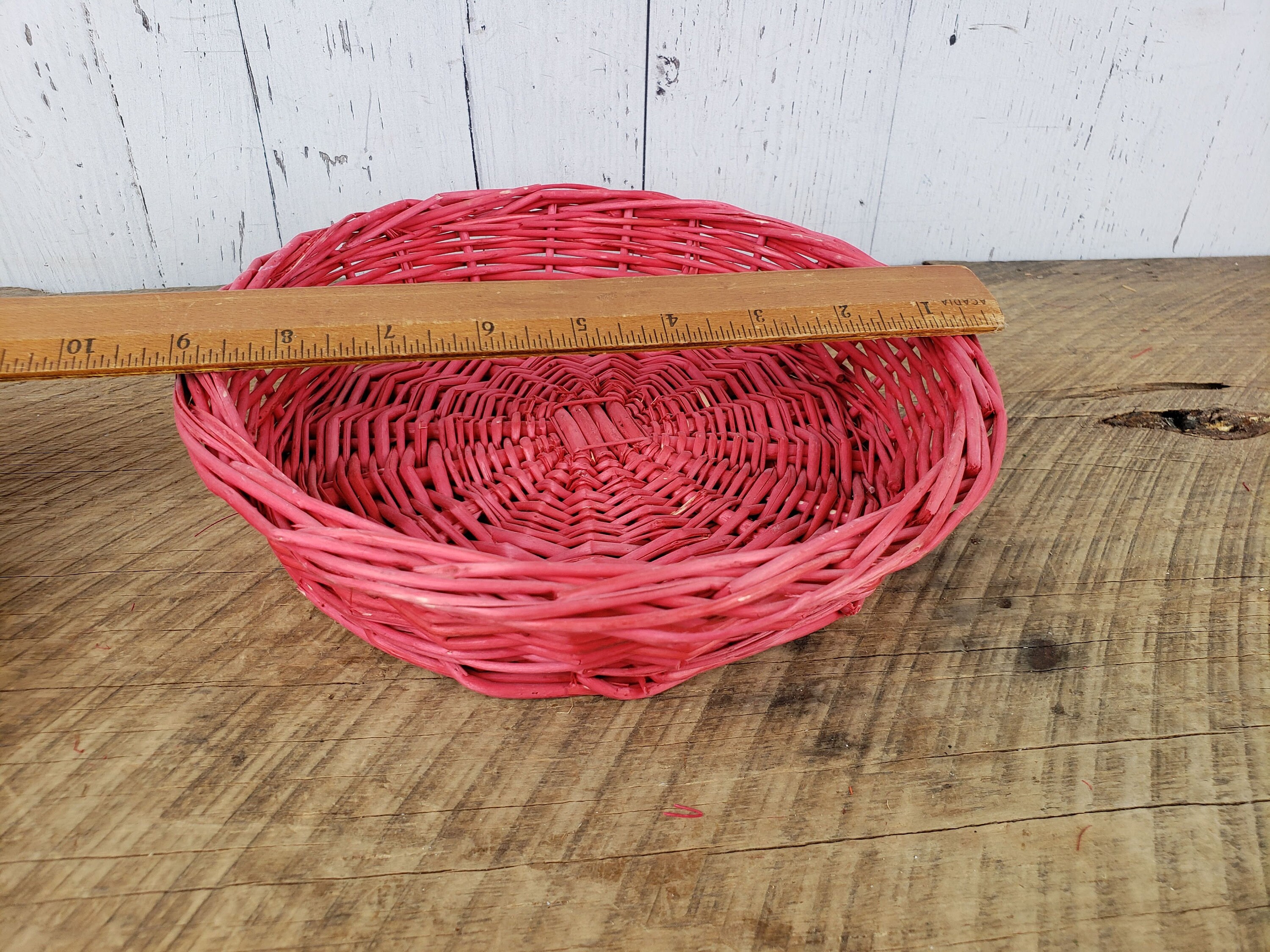 Vintage Red Wicker Storage Basket 2 High x 9 Wide Etsy