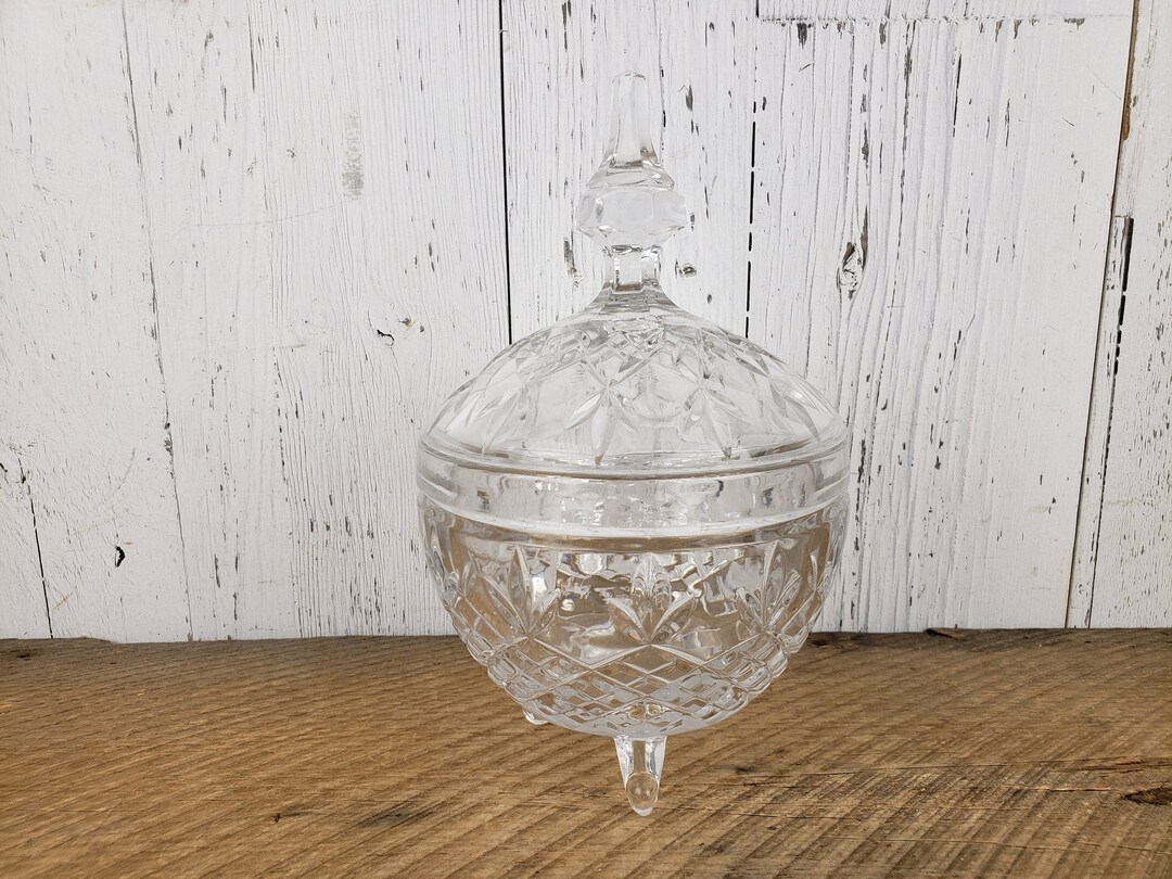 Vintage Footed Candy Dish W/ Lid Pressed Cut Glass Bomboniere Etsy