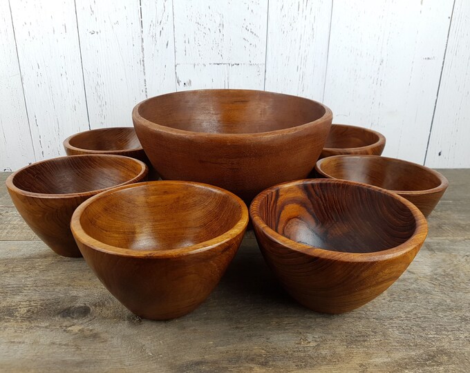 Vintage Genuine Teak Wood Salad Bowl Set Thailand Modern Mid Etsy