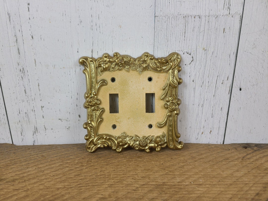 Vintage Brass Double Light Switch Plate Cover Charmnstyle Etsy