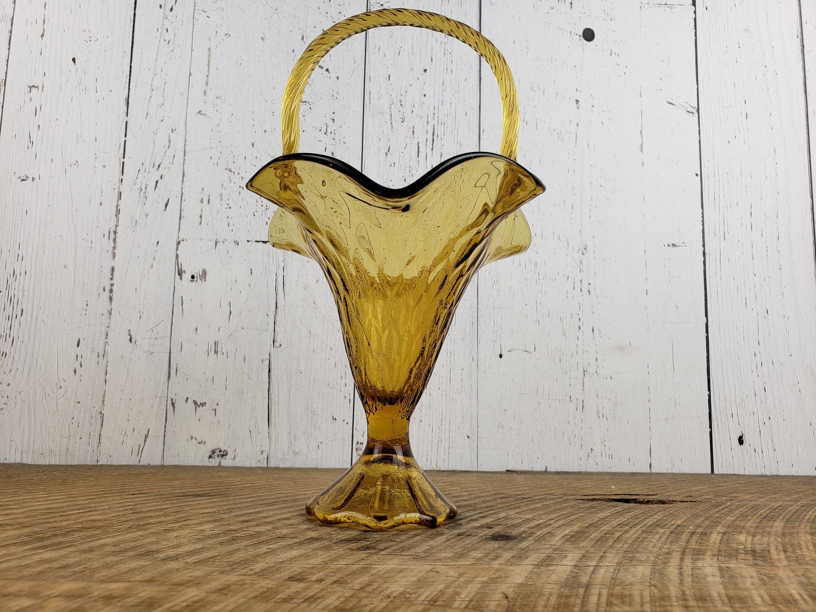 Vintage Hand Blown Glass Basket Shaped Trinket Dish Footed Etsy