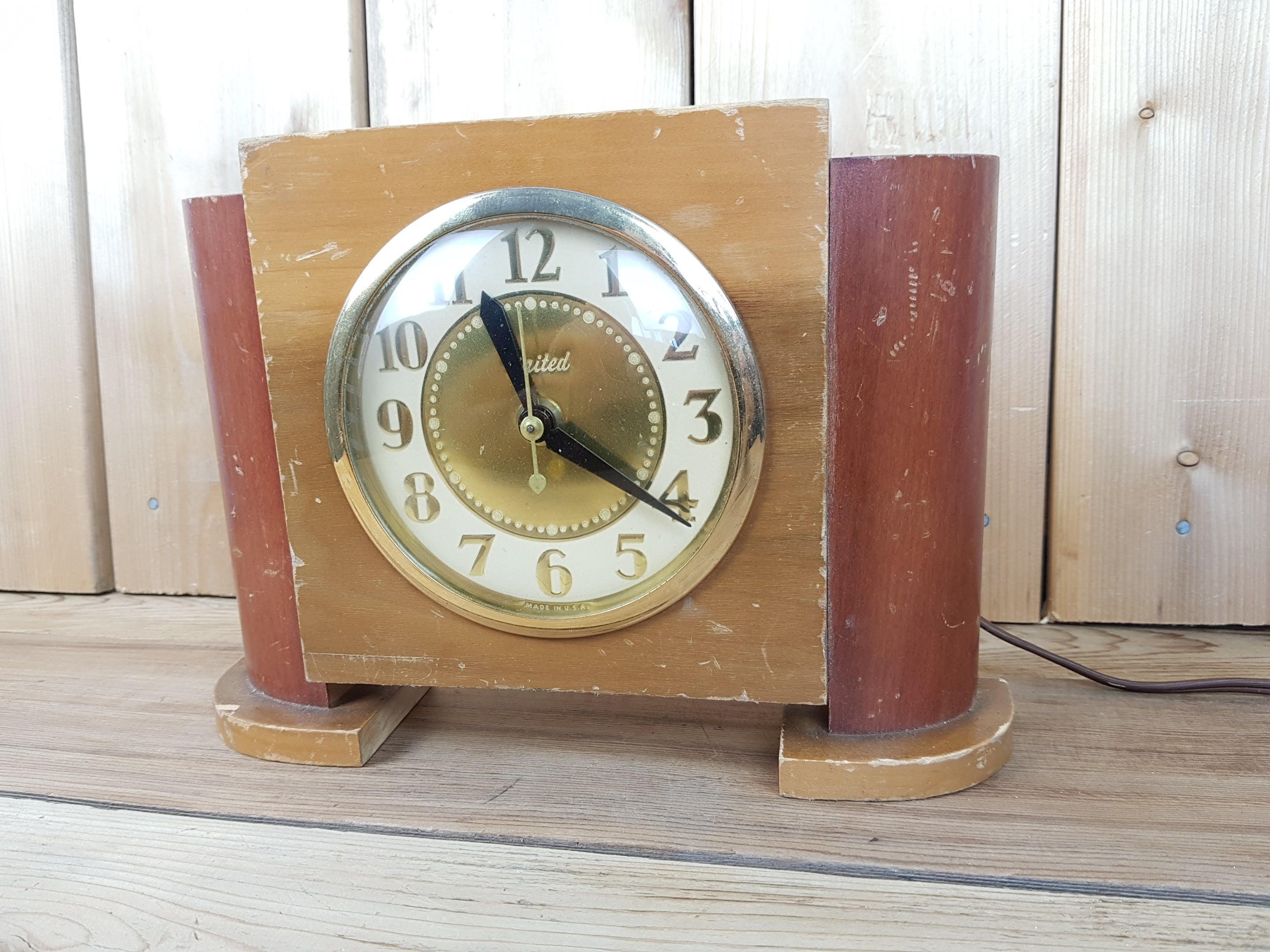 Vintage 50s United Clock Corp Wood Clock Made in Brooklyn New Etsy