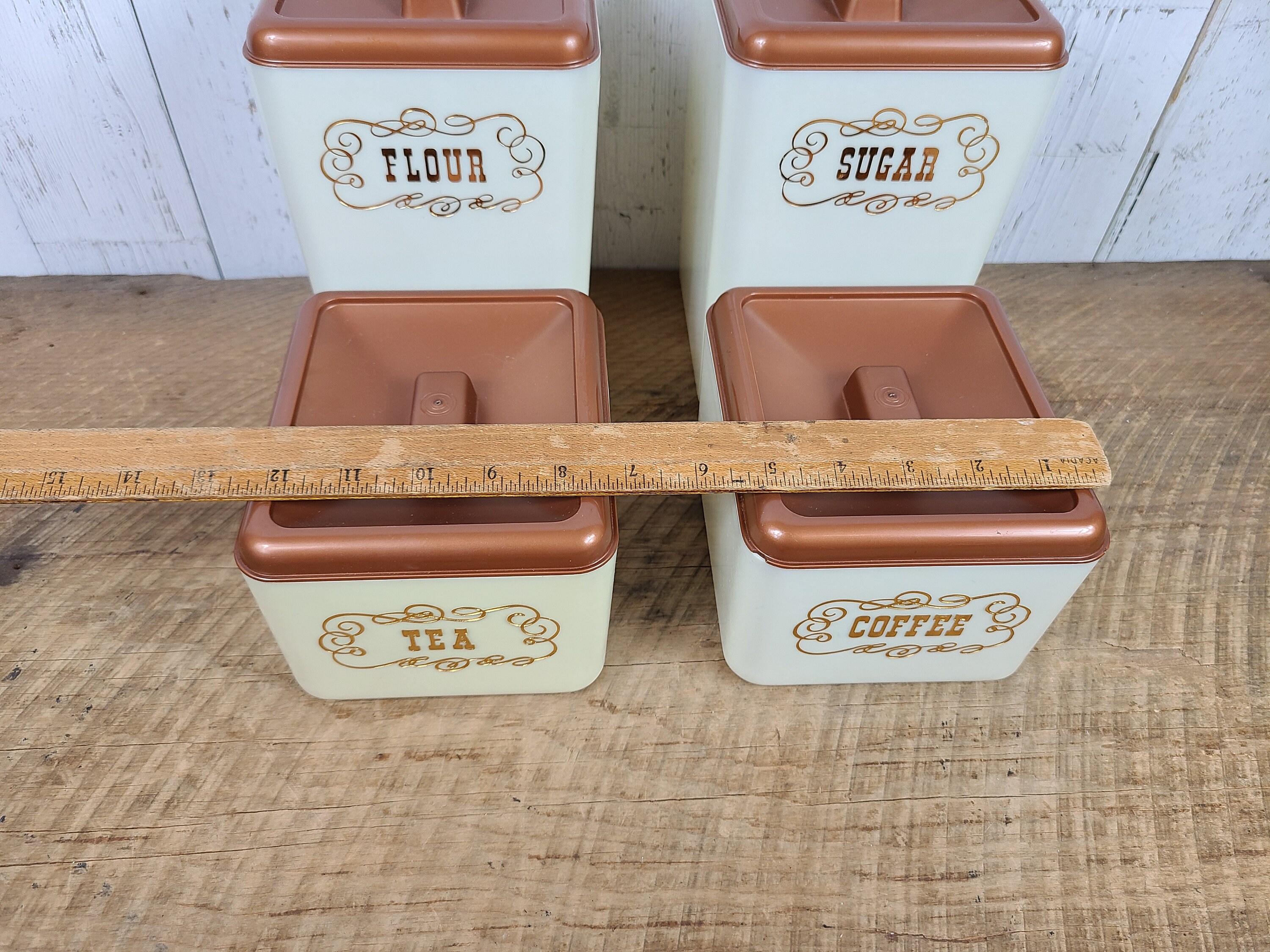 Vintage Set de 4 botes de plástico con tapa beige y té de | Etsy