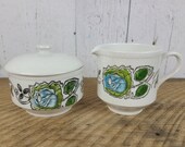 Vintage Ironstone Broadhurst Sugar Creamer Set Cream Pitcher Sugar Bowl Staffordshire England Kathy Winkle Design Lee Ann Rose Jar Jug