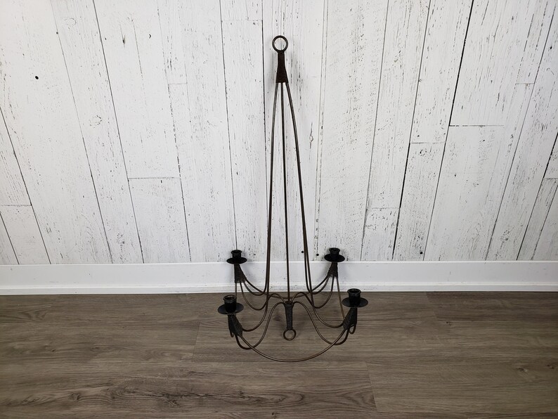 Vintage Hanging Chandelier Candle Holder Suspended Black Iron Etsy