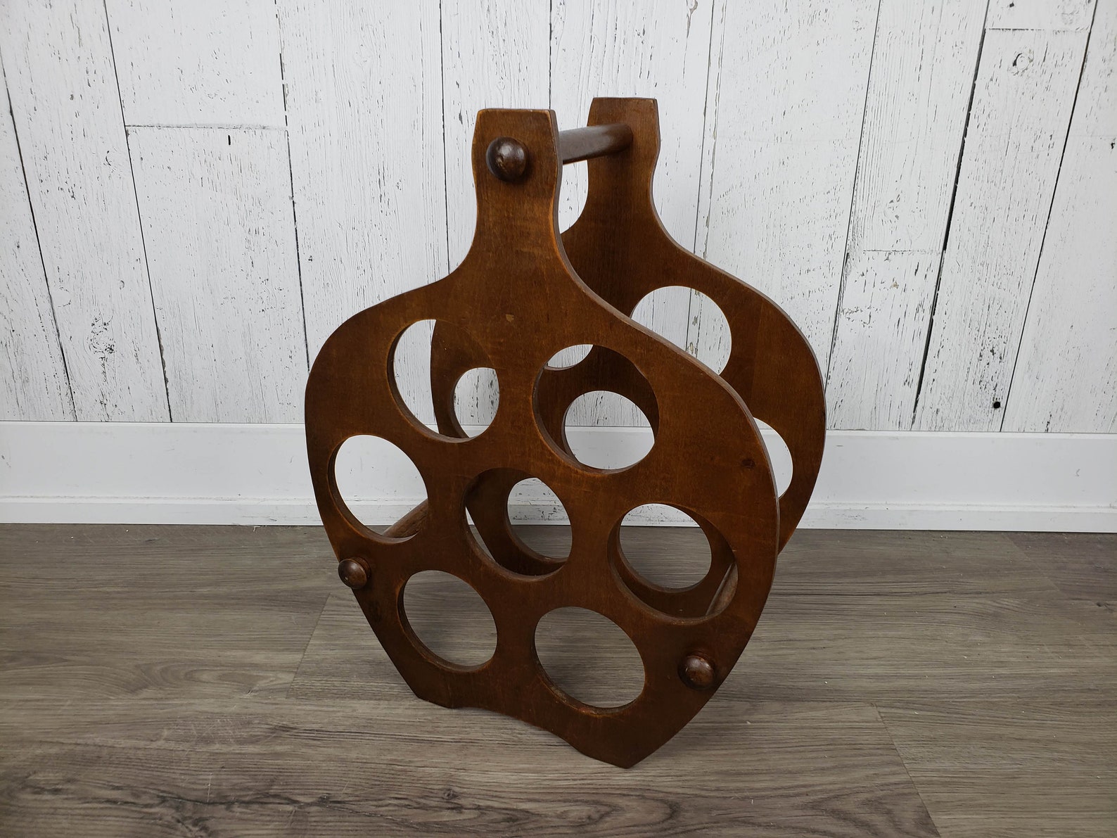 Vintage Wood Wine Rack Bottle Shaped Holder Mid Century Etsy