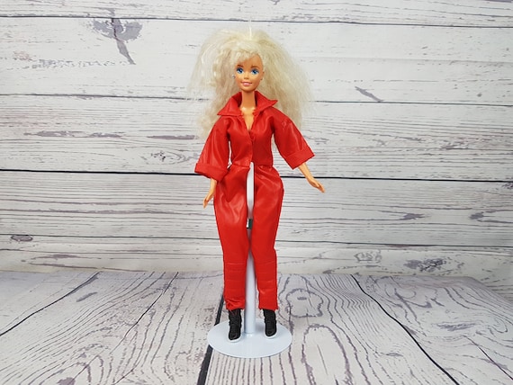 Vintage Barbie Doll W/ Clothing 80s Style With Red Vinyl Jumpsuit and Black  High Top Boots Body 1966 New Wave Barbie Nostalgia Gift 