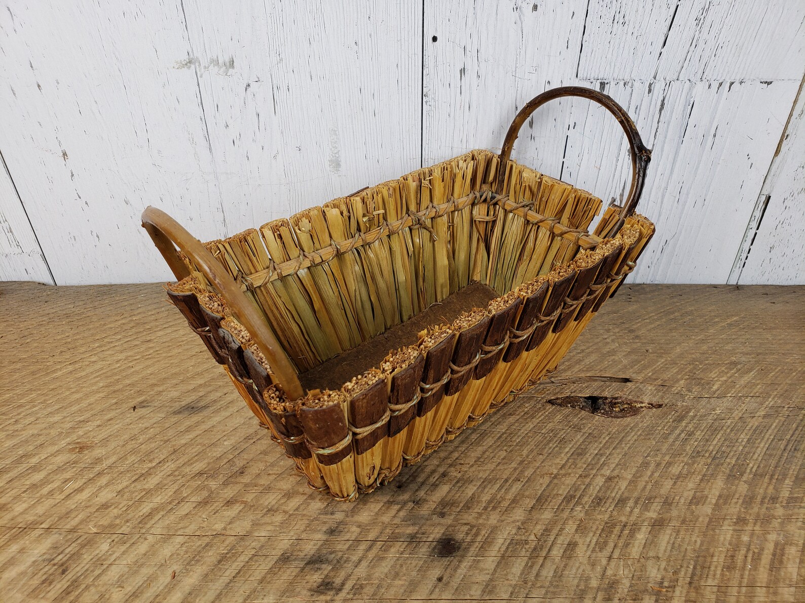 Vintage Rectangle Wicker Basket Double Handles 4.5 High Etsy