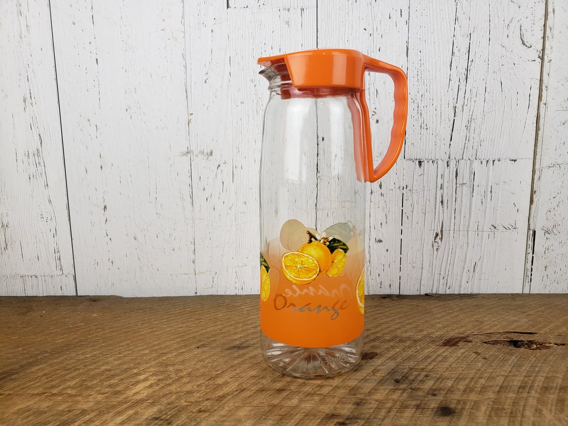 Vintage Glass Orange Juice Pitcher w/ Plastic Lid Breakfast Etsy