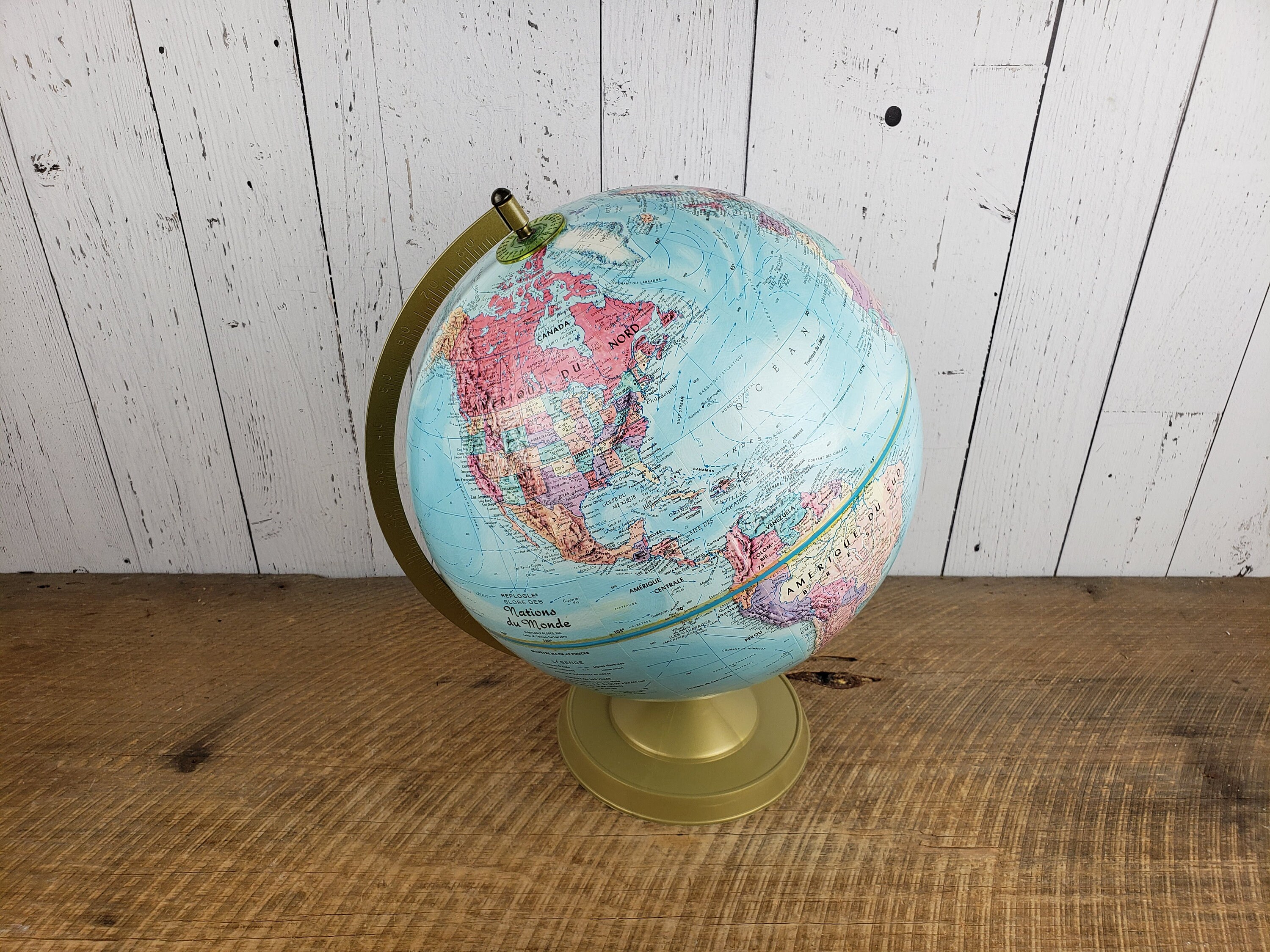 Vintage Desk Globe World 12 in French Raised Relief Etsy