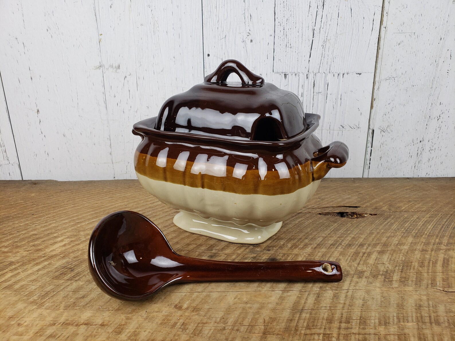 Vintage Stoneware Ceramic Soup Tureen W/ Lid and Ladle Modern Etsy