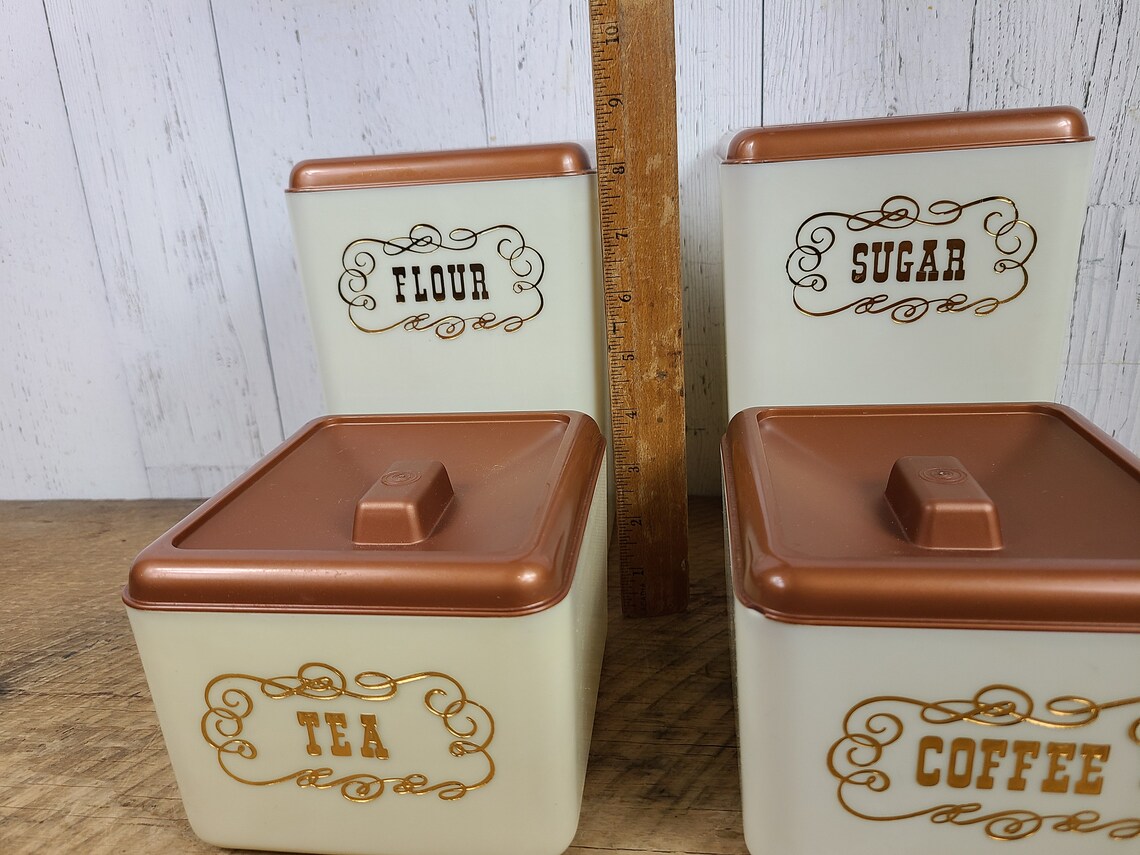 Vintage Set de 4 botes de plástico con tapa beige y té de | Etsy