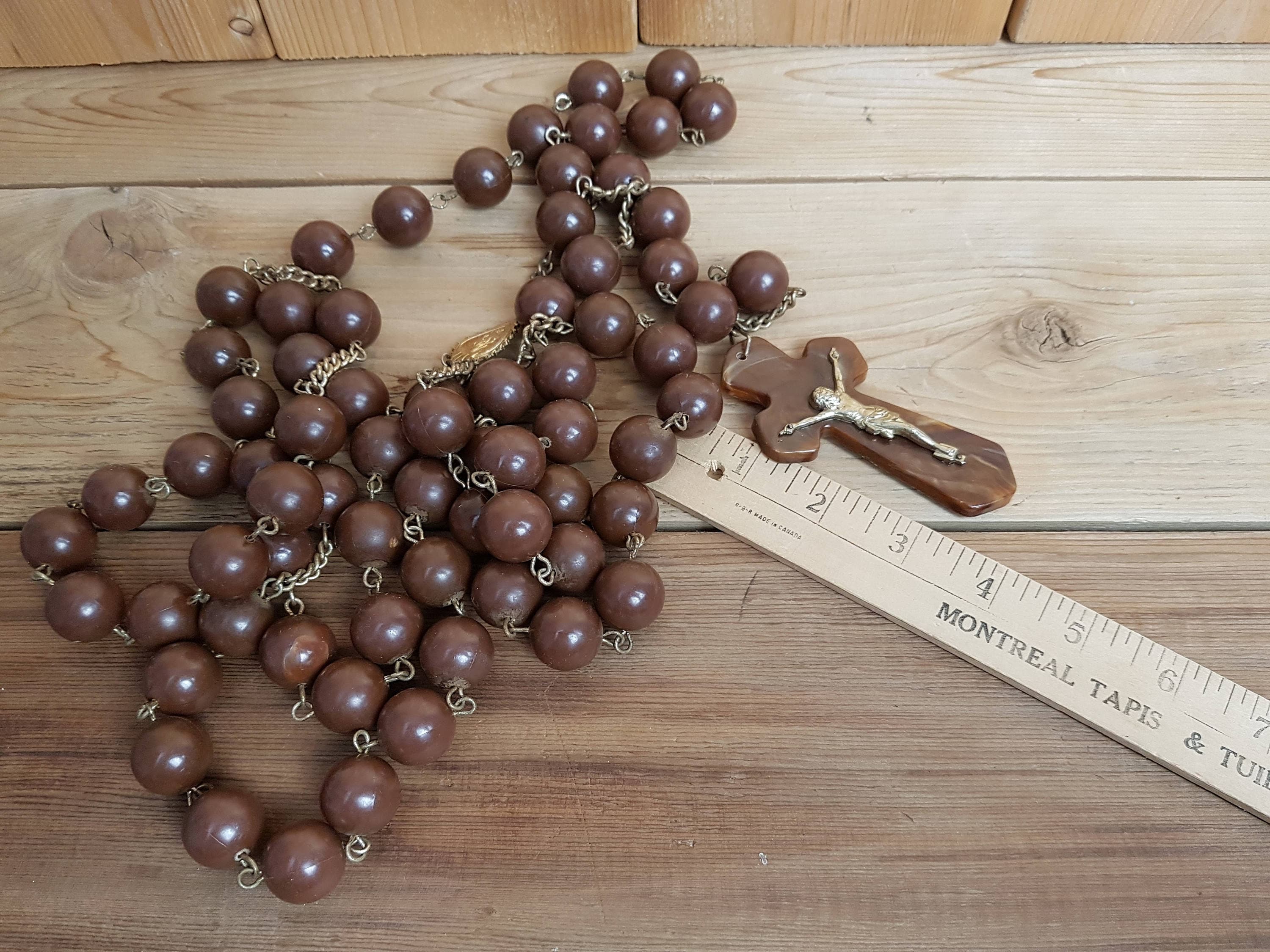 Vintage Extra Long Wall Rosary 56 Giant Large Brown Etsy