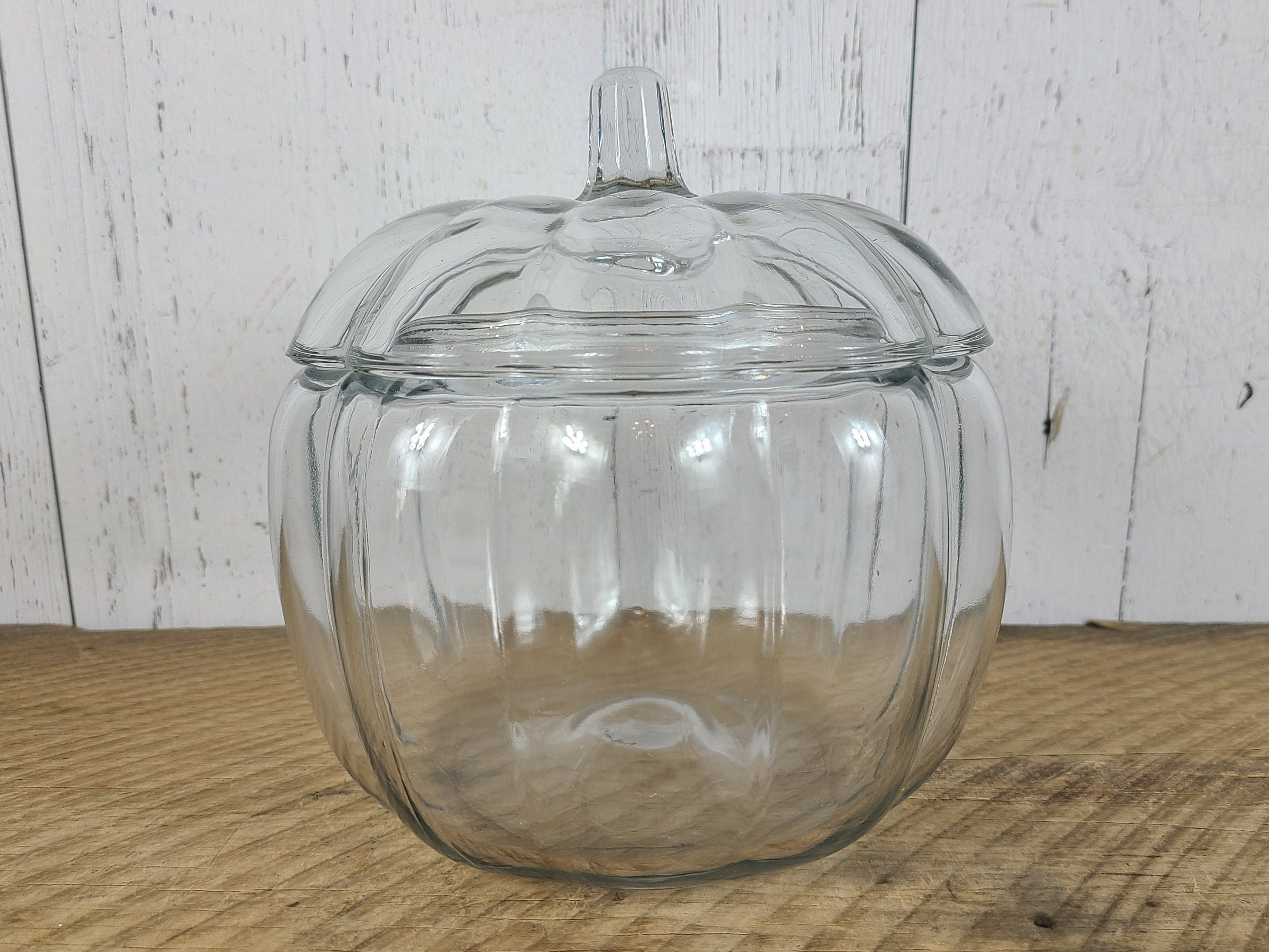 Anchor Hocking Clear Glass Apple Shaped Cookie Jar Canister w/ original box